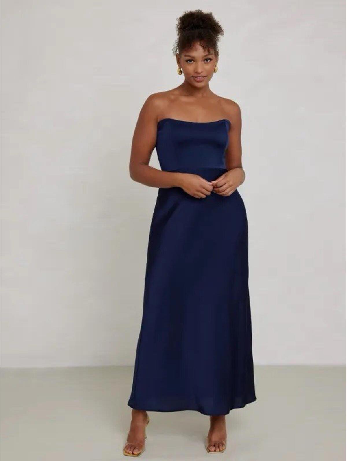 Nwt Park & Fifth Co. Brodie Dress Strapless Sleeveless Navy Blue Midi Gown